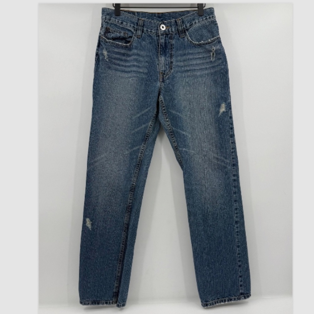 Levis 529 Jeans Women 32 Blue Low Rise Straight Leg Distressed Medium Wash Denim